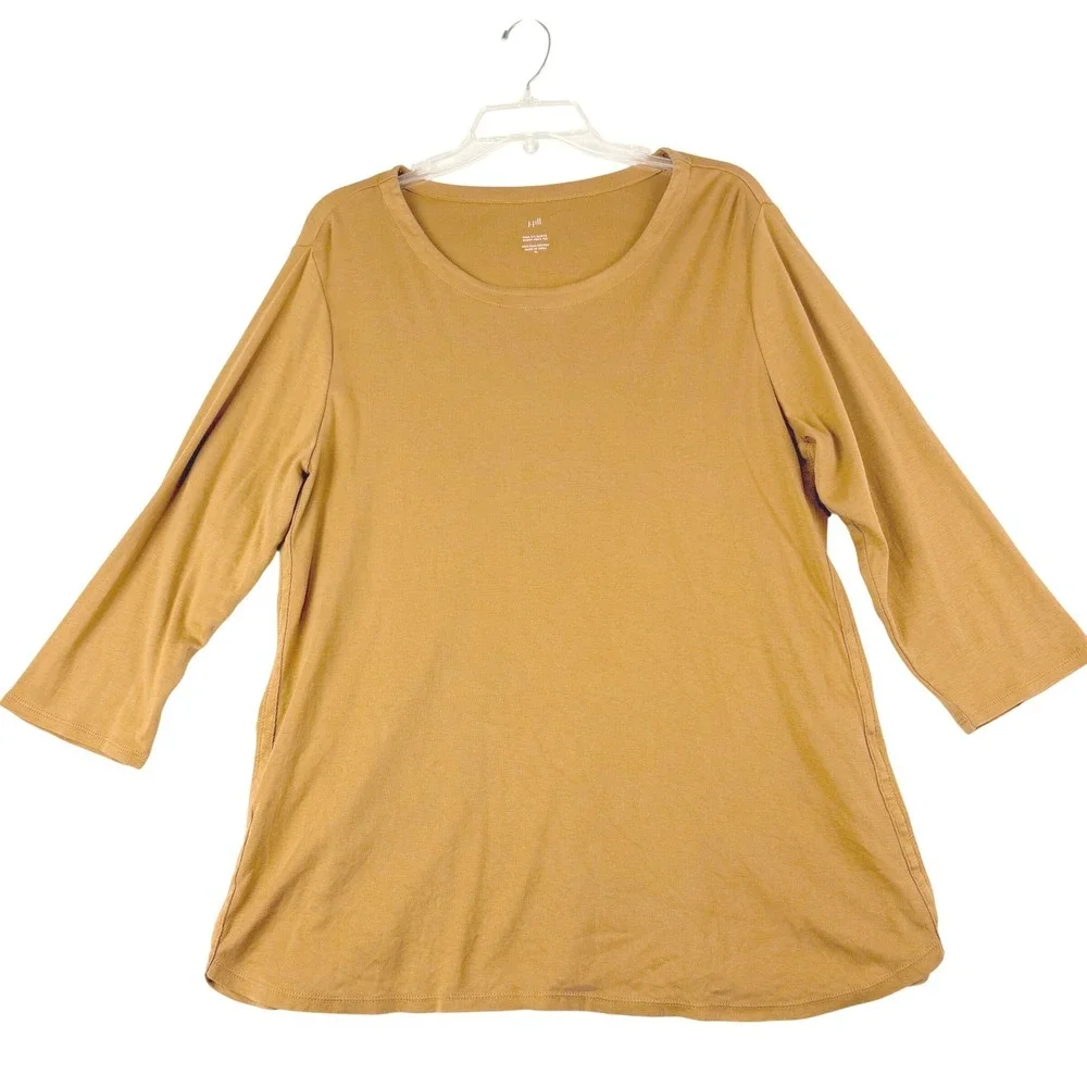 J. Jill XL Brown Pima Cotton 3/4 Sleeve Scoop Neck Tee Relaxed Basic Minimalist